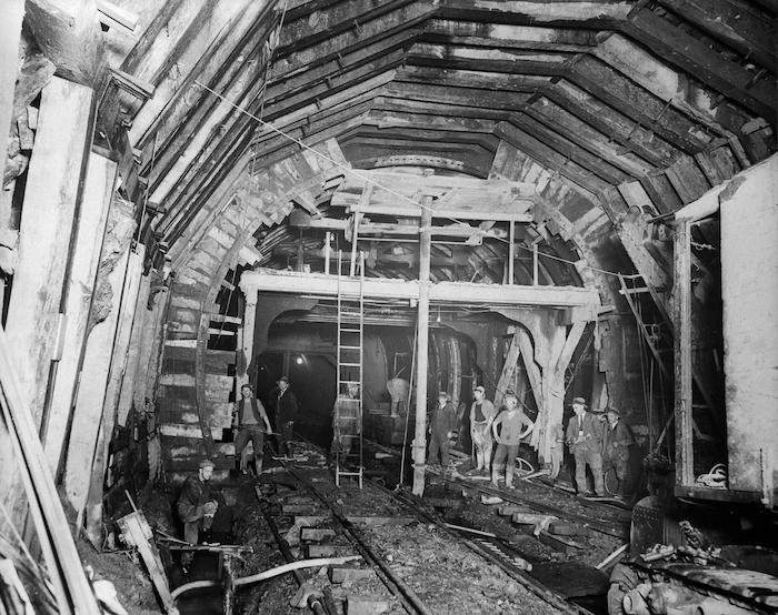 Interior of a railway tunnel under construction at Tawa Flat, Wellington