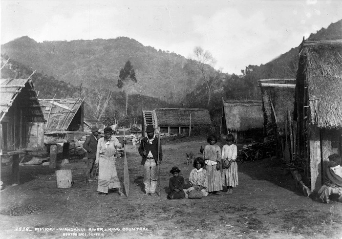 Unidentified Maori group at Te Poti village, Pipiriki