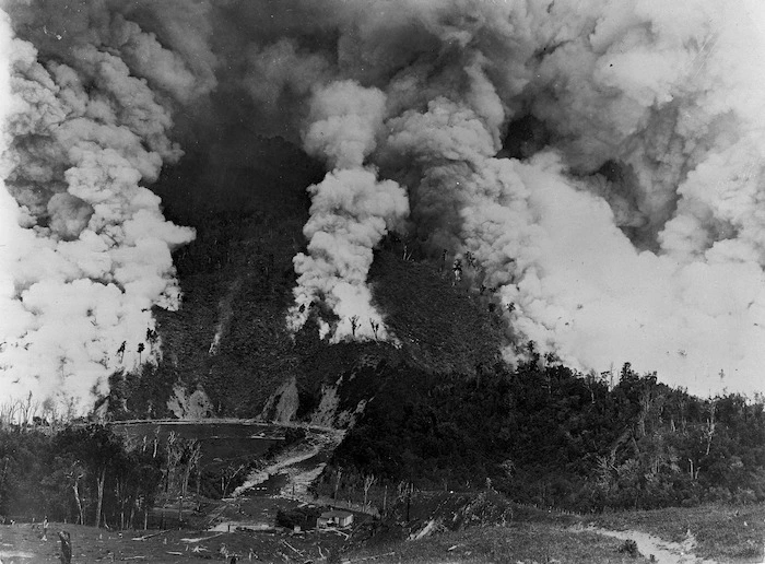 The start of a 30,000 acre fire, lit to clear the land of bush, Pukatora Station, East Coast