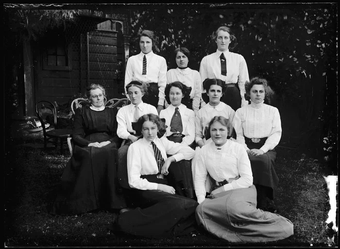 Group portrait of Cybele Ethel Kirk with nine young women