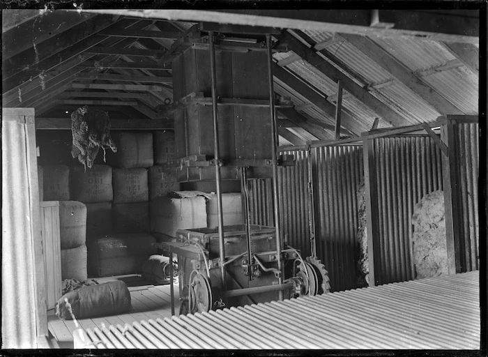 Interior of the woolshed on the Mendip Hills sheep farm, Hurunui District.