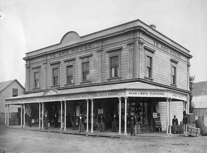 James Smith's shop, Te Aro House, Cuba Street Wellington, ca 1880