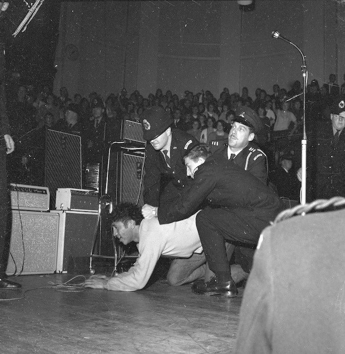 Fans demonstrating during Beatles' concert at Wellington Town Hall