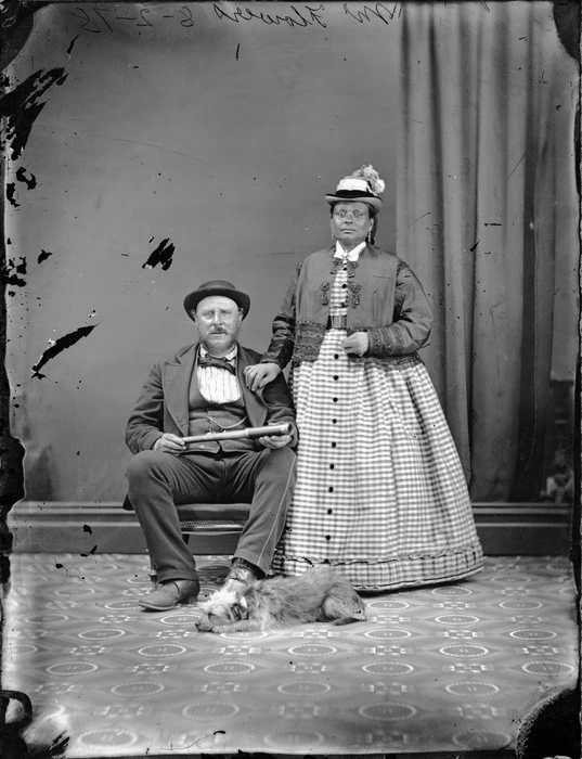 Captain Nathaniel Flowers and wife Margaret, with a dog