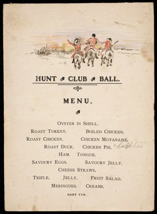 Artist unknown :[Hunt Club Ball menu. Hart Typ. ca 1906-1924?]