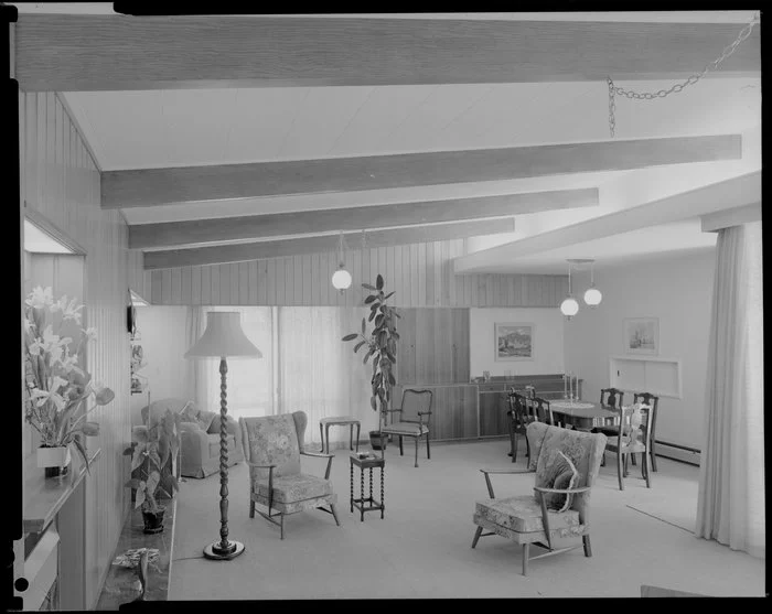Radford House interior, living and dining room