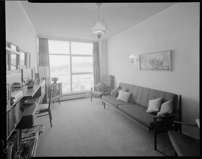 Living room in Herbert Gardens Flats, The Terrace, Wellington