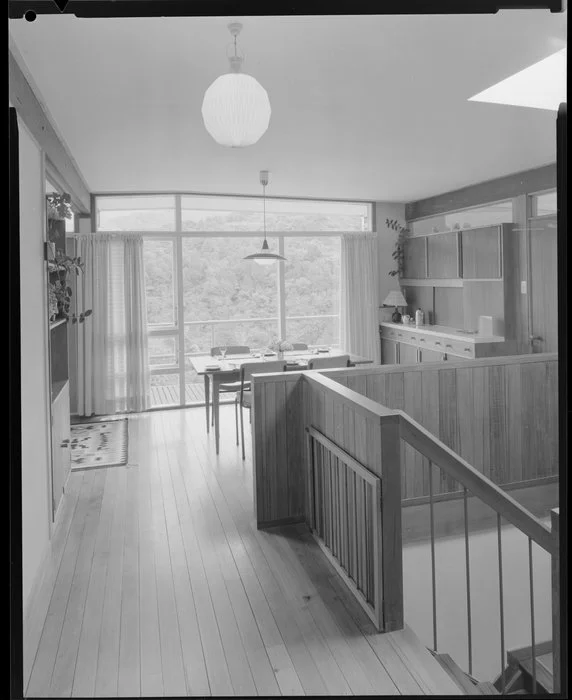 Hall and dining room house of Dr Harvey, 14 Churchill Drive, Wellington