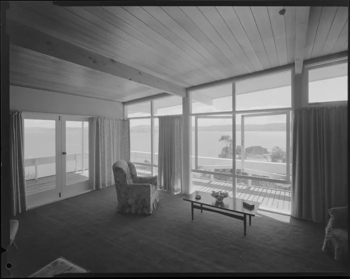 Lounge in [house of Jim Dawson, Mahina Bay, Eastbourne, Lower Hutt?]