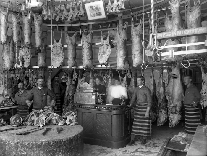 Interior of James Knight's butchers shop in Christchurch