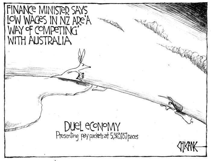 Winter, Mark 1958-: Finance minister says low wages in NZ are 'a way of competing' with Australia... 12 April 2011