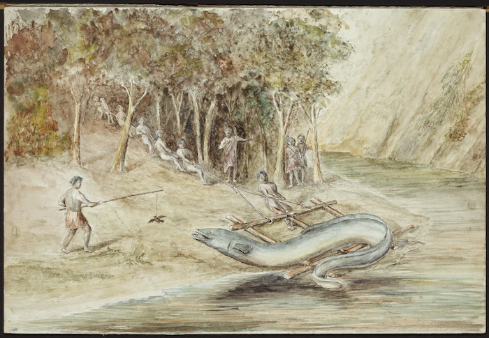 [Downes, Thomas William] 1868-1938 :[Catching the legendary eel at Tangahoe. 1938?]