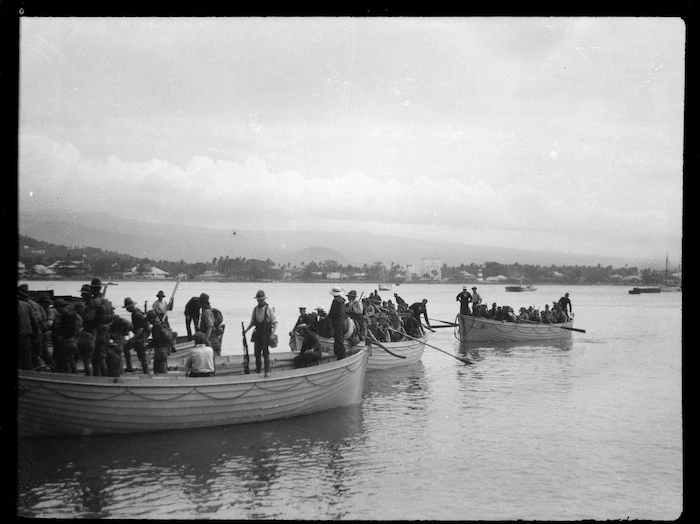New Zealand troops arriving to annex Samoa for Britain during World War I