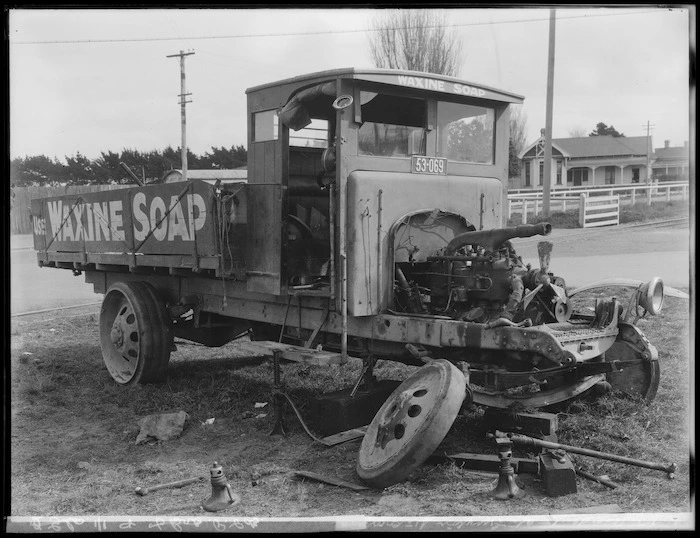 Truck damaged during an accident in Wanganui