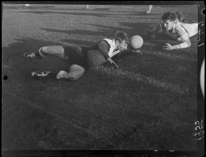 Soccer game, Petone v St Pats Old Boys at Petone Recreation Ground