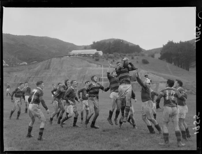 Poneke versus Athletic rugby teams at Martin Luckie Park, Berhampore, Wellington
