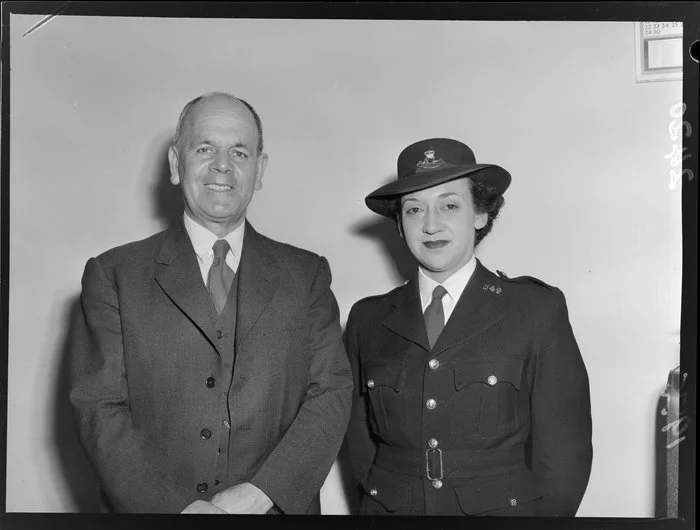 Miss Pat Mathieson, first Maori policewoman, with unidentified official