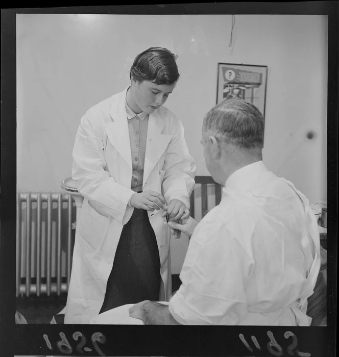 Blood donor getting blood test, Wellington Hospital