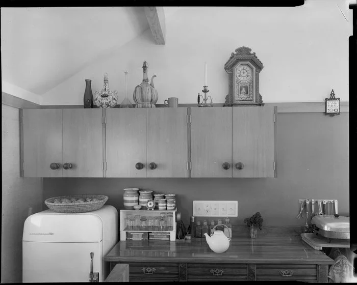 Wilson house interior, kitchen, 77 Burma Road, Khandallah, Wellington