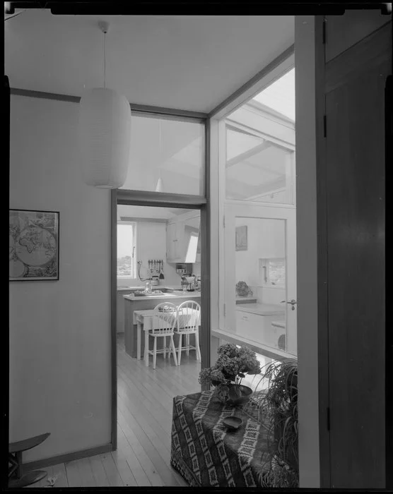 Kitchen interior and hallway, Brosnahan house, Wellington