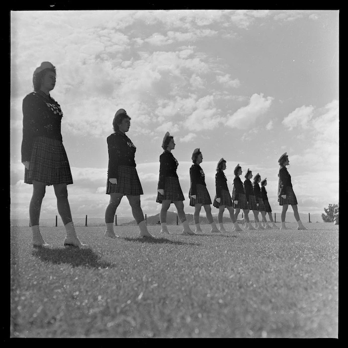 Leader and nine girls from the Sargettes marching team