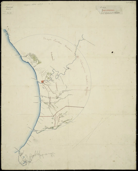 Rookes, Charles Cecil, 1819-1909 :[Wanganui Militia districts, showing divisions under Major Rookes and Major Marshall] [ms map] / C.C. Rookes, delt., [186-?]