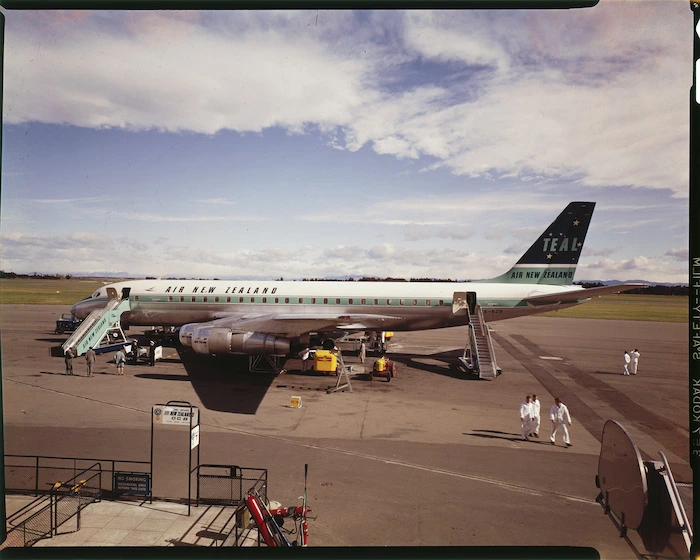 DC-8 aircraft of Air New Zealand at Christchurch International Airport