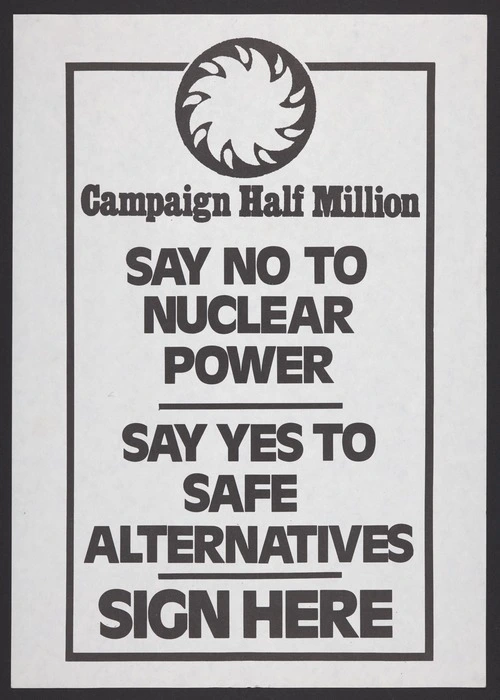 [Campaign for Non-Nuclear Futures]: Campaign Half Million; say no to nuclear power; say yes to safe alternatives. Sign here [1976]