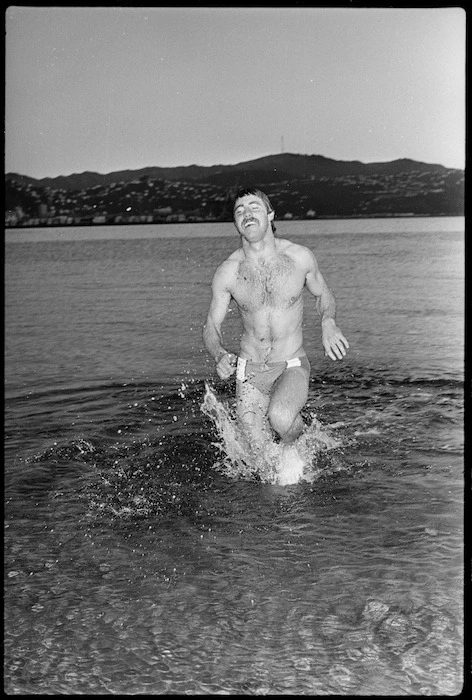 Peter Jamieson, after his successful winter swim to win rugby test tickets