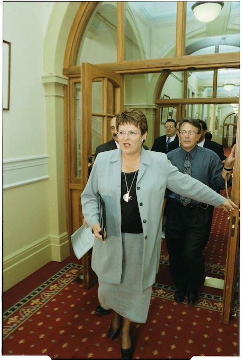 Prime Minister Jenny Shipley on her way to caucus - Photograph taken by Phil Reid