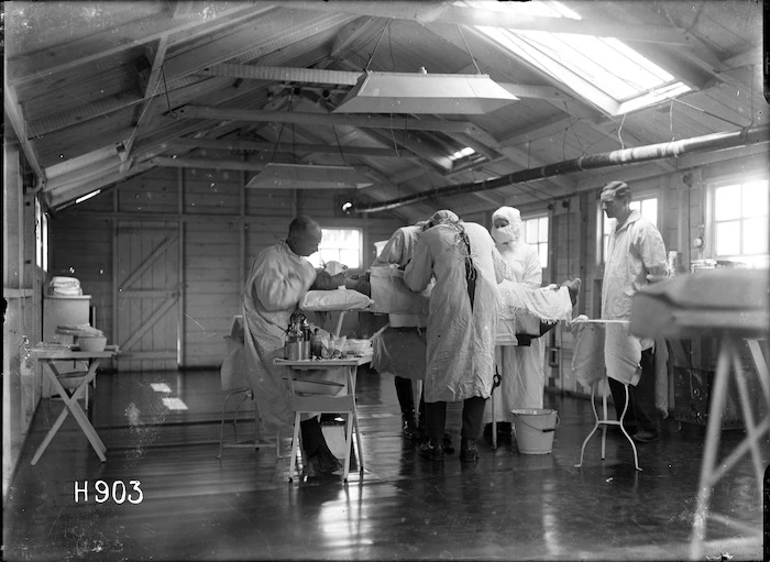 An operation being conducted in the theatre of the New Zealand Stationary Hospital, Wisques, France