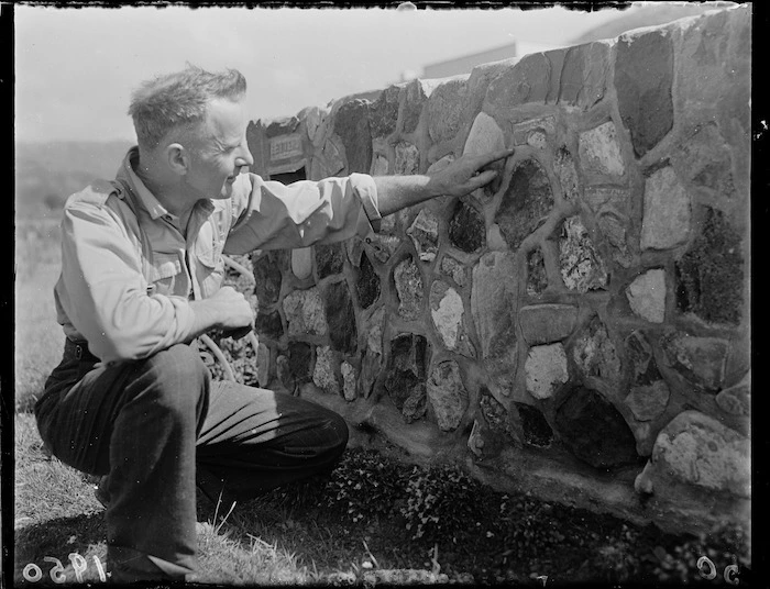 Man with stone wall, Stokes Valley, Wellington