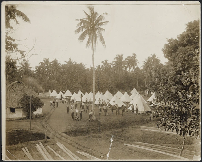 Camp of New Zealand railway engineers, Apia, Samoa - Photograph taken by Alfred John Tattersall