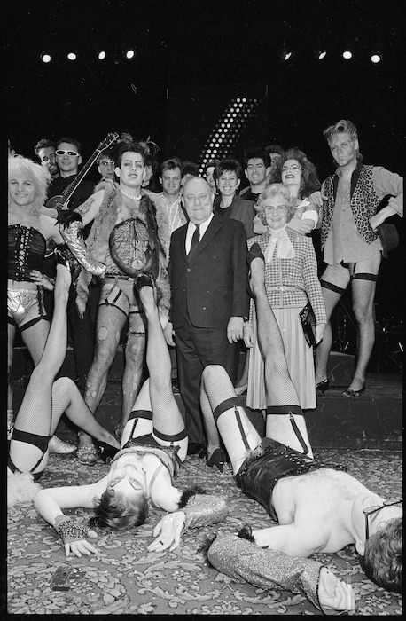Sir Robert and Lady Muldoon with cast of Rocky Horror Show - Photograph taken by John Nicholson
