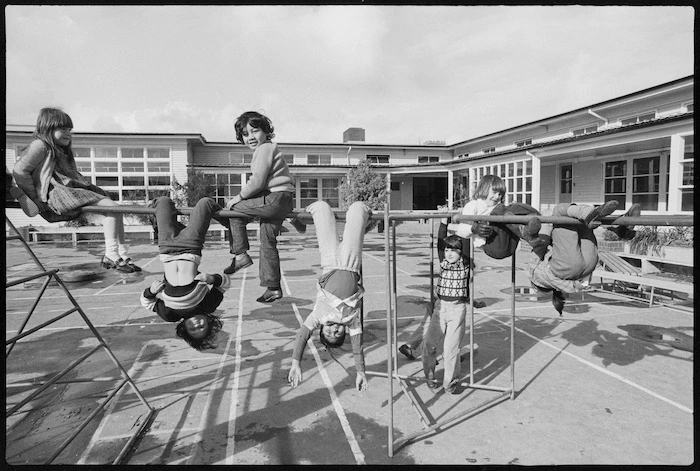 Children in the playground of Mount Cook School, Wellington