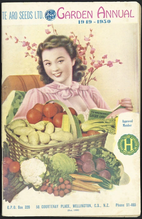 Te Aro Seeds Limited :Garden annual, 1949-1950. Printed by L T Watkins Ltd., Cuba Street, Wellington [Front cover. 1949].