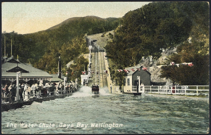 Postcard. The Water Chute, Day's Bay, Wellington. New Zealand post card (carte postale). F T Series no 2631. Printed in Britain. [1904-1914].