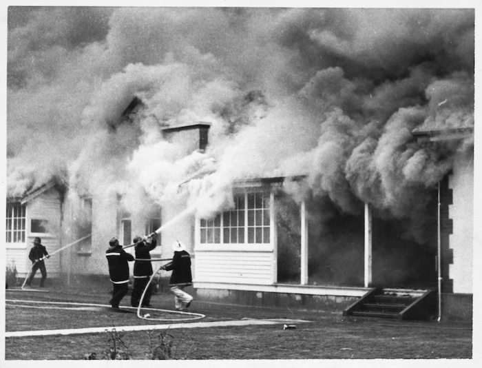 The Nurses' Home, Greytown on fire