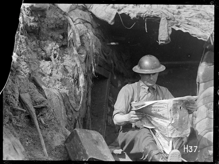 News from home in the front line trenches, World War I