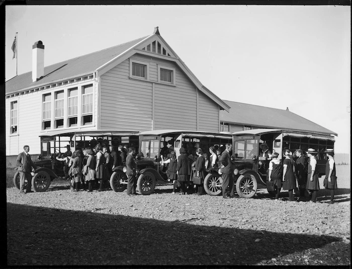Department of Education buses at Piopio School, Waitomo district