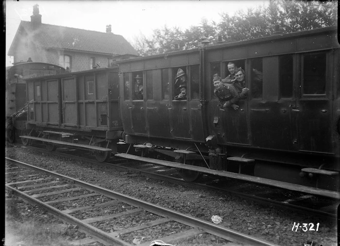 New Zealand troops on the leave train during World War I