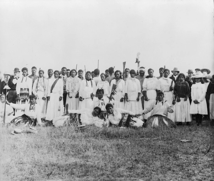 Group of Maori during a ceremony at Parihaka