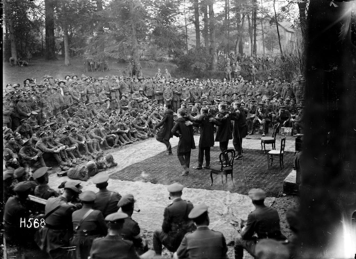 An open air vaudeville performance during World War I