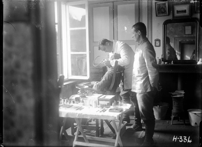 Soldier undergoing dental treatment during World War I