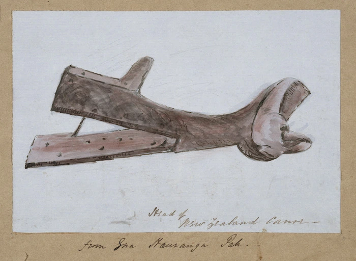 Pearse, John, 1808-1882 :[Nelson district. 1851] Head of New Zealand canoe from the Gna Hauranga Pah