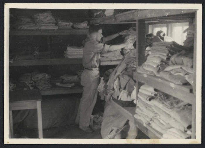 Linen store at an undientified conscientious objector's detention camp