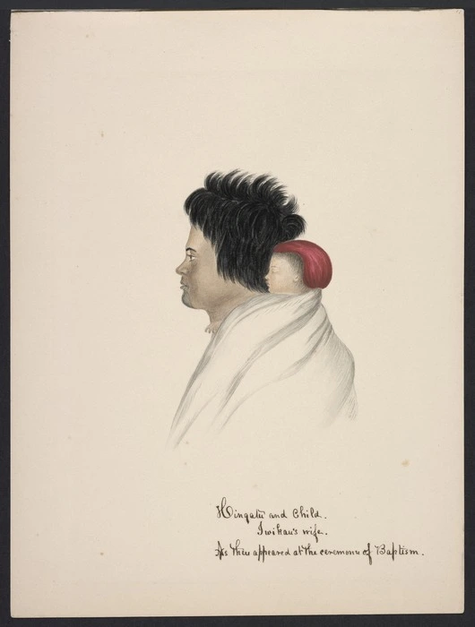 [Coates, Isaac] 1808-1878 :Hingatu and child. Iwikau's wife. As they appeared at the ceremony of Baptism. [1843?]