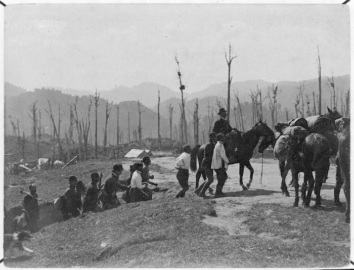 Prisoners, including Rua Kenana Hepetipa, being led from Maungapohatu