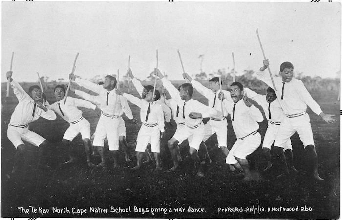 Boys from Te Kao Native School, Northland, performing a haka