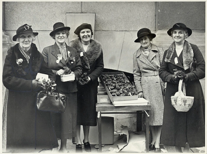 Women selling ANZAC poppies, Wellington